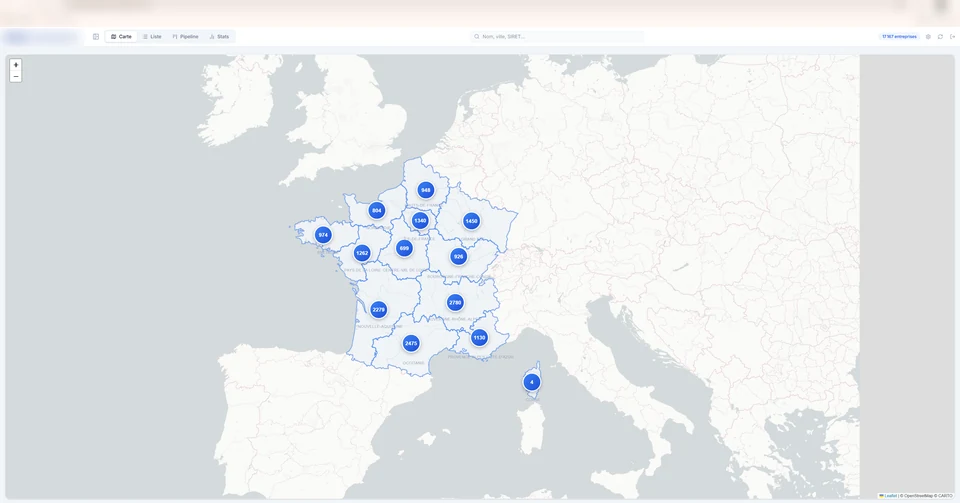 Cartographie des entreprises. Données identifiantes floutées.